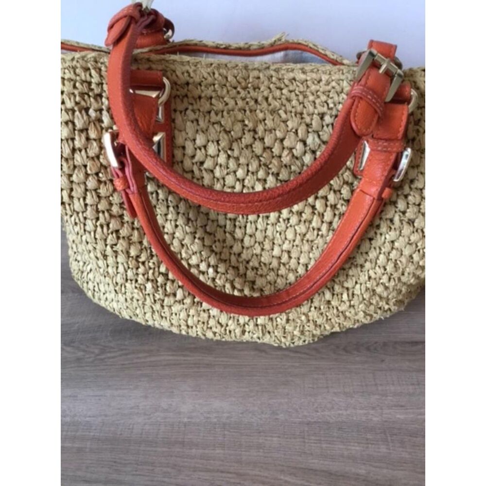 MICHAEL Michael Kors Santorini Raffia and Orange Leather Basket Tote Bag. - Picture 4 of 9
